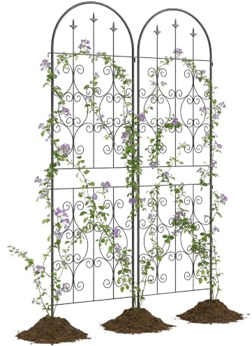 Outsunny Lot de 2 Supports pour Plantes Grimpantes Motif Volute 50x180cm | Treillis de Jardin en Métal, pour Légumes, Vignes, Fleurs, Noir
