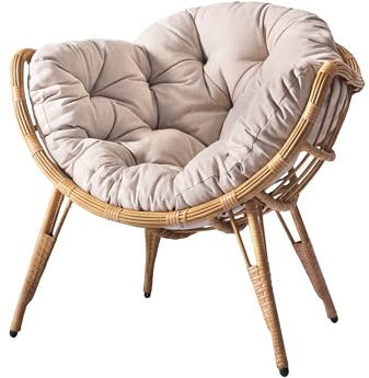 Mirjan24 Lounge Sessel Nubia, Rattan Sessel, Loungesessel, Gartenmöbel, Balkon Möbel, Outdoor Möbel, Gartenstühle, Balkonmöbel, Wintergarten (Natur/beige)