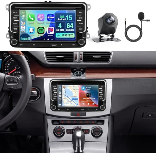 Inefala 4+64G Autoradio Android 15 para VW Golf 5 6 Passat B6 B7 Tiguan | Para Skoda Seat Leon Fabia, Pantalla de 9 Incell, Wireless CarPlay, Android Auto, BT, GPS, WiFi, RDS/FM, SWC, MIC, Cámara