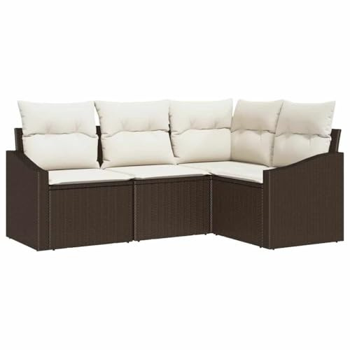 Generico Gartenmöbel-Set, 4-teilig, Braun und Weiß, aus Polyrattan, Ecksofa, Mittelsofa und zwei mit Armlehnen, Sitzfläche 55 x 55 cm, Kapazität 3 Sitzer, max. Gewicht 440 kg