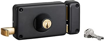 THIRARD - Serrure Horizontale en Applique Double Entrée à Tirage pour Porte d'Entrée - Droite - Axe 70 mm - 140 x 88 mm - Noir - 3 Clés - Coffre et Gâche Acier Embouti - Mécanisme à 2 Tours