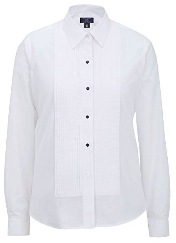 Chef Code Women's Tuxedo Shirt with 1/4 Pleats and Point Collar (Medium, White)