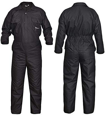Black Men's Coverall Overalls Boiler Suit Coveralls Work Wear Mechanics Boilersuit (L)