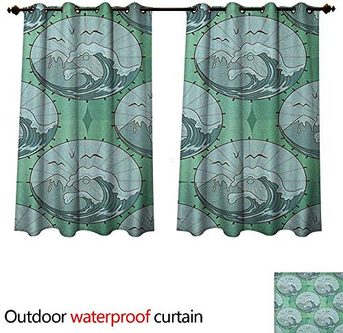 Anshesix Nature 0utdoor Vorhänge für Terrasse, wasserfest, handgezeichnet, grüner Eiche Baum am Sonnenuntergang, Skizzierende Naturkunst W55 x L45 color05