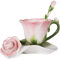 ONEUSTAR Pink Tea Cup and Saucer Set for 1 Ceramic Hand Crafted Rose Flower Coffee Cup for Mother's Day Thanksgiving Wedding Birthday Gift for Women, 6 Oz