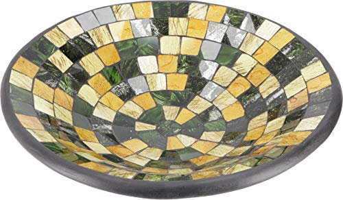 GURU SHOP Runde Mosaikschale, Untersetzer, Dekoschale, Handgearbeitete Keramik & Glas Obst Schale - Design 23, Mehrfarbig, Größe: Klein (Ø 29 Cm), Schalen