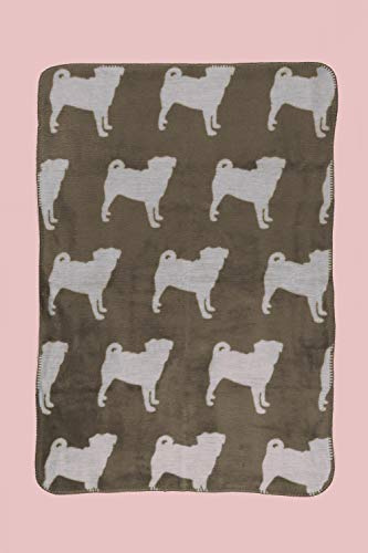 jilda-tex Wohndecke Tier-Decke Kuscheldecke Luxusdecke Tagesdecke Baumwolldecke (Mops - Braun, 80 x 120 cm)