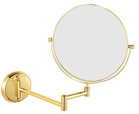 Hendalino Kosmetikspiegel Wandmontage Ohne Bohren mit 1x/3x fache Vergrößerung,Wandspiegel Rasierspiegel Klappbar Rund 360°Schwenkbar Schminkspiegel für Bad Flur und Hotel 20cm (Gold)