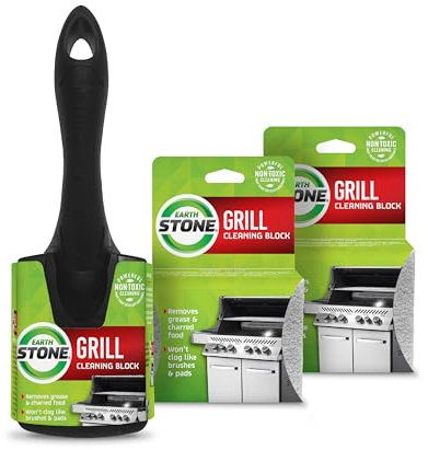 EarthStone Grill Cleaning Block Kit, Includes 3 Grill Cleaning Blocks and 7” EZ-Grip Handle