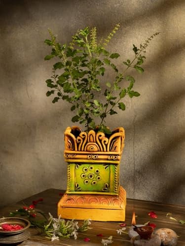 Village Decor Tulasi Pflanztopf für den Garten, klein, mehrfarbig (H - 20,3 cm)
