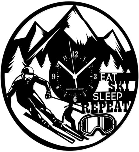 Instant Karma Clocks | Orologio da Parete Sciatore | Design Sportivo Montagna | Decorazione Chalet Invernale | Idea Regalo per Amanti dello Sci