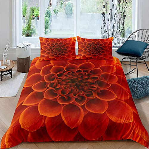 richhome Bloom Flower Rose Duvet Cover Girl King Mandala Yellow Botanical Bedding Set Chic Orange Floral Comforter Cover For Kids Children Soft Luxury Princess Style Bedspread Cover 3pcs Bedding Set