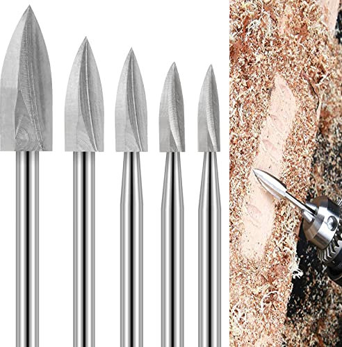Set di punte per legno per utensili rotanti Dremel, 5 pezzi di punte da intaglio per accessori Dremel con gambo da 1/8 per la lavorazione del legno fai da te, incisione, macinazione, perforazione