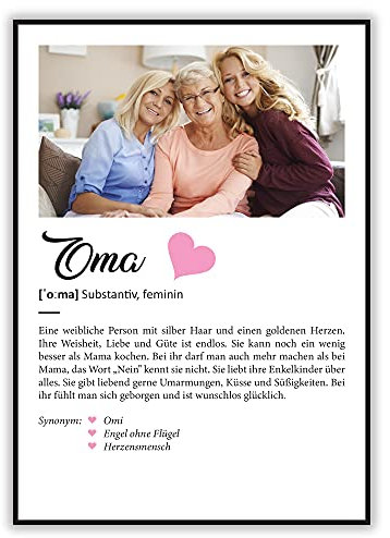 GRAVURZEILE Definition Poster & Kunstdrucke mit eigenem Foto - Geschenke für Oma - Personalisierte Wandbilder - Wanddeko Deko für Wohnzimmer Schlafzimmer Flur & Diele - Farbe Oma Geschenk