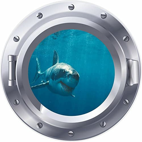 3D Porthole Window Great White Shark Jaws Sticker Wall Poster Vinyl