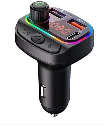 Transmetteur FM Bluetooth compatible pour Xiaomi Mi 10i, Adaptateur pour Autoradio - Kit Voiture Mains Libres Avec Chargeur QC3.0 & 5V/2.4A, Rétro-éclairage 7 Couleurs, Lecteur USB de Musique MP3.