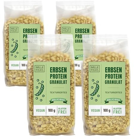 Mill & Folks Erbsenprotein-Granulat 4x100g | Vegan & Gluten-frei