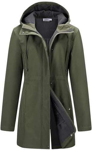 Outdoor Ventures Softshell Jacket Ladies Rain Jacket Functional Lightweight Rain Coat Windbreaker Waterproof Hiking Jacket Breathable Outdoor Jacket with Hood for Spring Fall Winte Olive Green S
