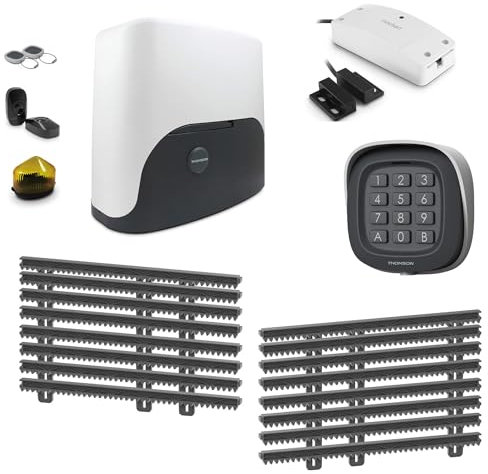 THOMSON - Kit motorisation pour Portail Coulissant 500044-1 motorisation 1 kit de crémaillère de 8 mètres + 1 kit WiFi connecté + 1 digicode sans Fil