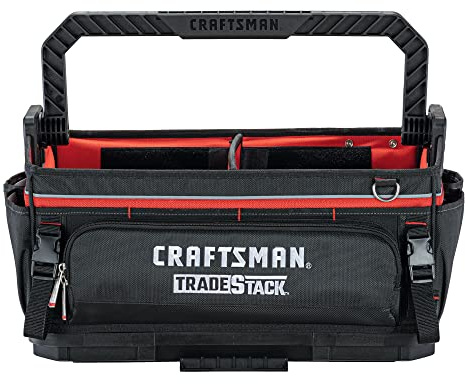 CRAFTSMAN TRADESTACK System Tool Bag, Heavy Duty Open Mouth Tool Tote, Waterproof Hard Bottom, Folding Handle (CMST21451)