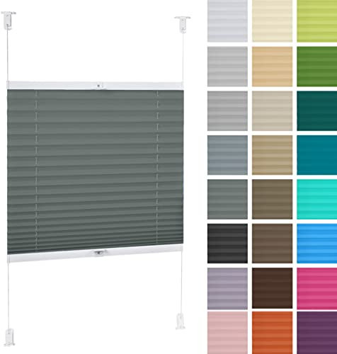 DECOOR Plissee ohne Bohren 145cm x 200cm Faltrollo Rollo für Fenster und Tür Nicht-invasive Fensterjalousien guter Sichtschutz und Sonnenschutz Breite der Überlappung 2 cm Asche
