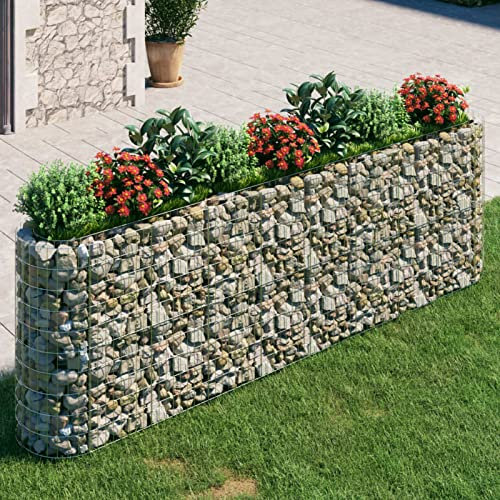 Gabionen-Hochbeet Verzinktes Eisen 330x50x100 cm Stabil Silber für Garten und Terrasse