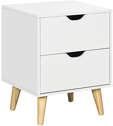 HOMCOM Table de Chevet Table de Nuit avec 2 tiroirs, Style scandinave pour Chambre à Coucher, Salon, 40 x 35 x 50,5 cm, Blanc