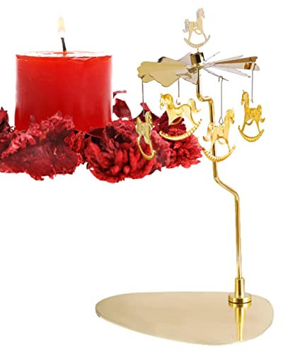 shangjia Kerzenspinner, Roter Karussell-Kerzenhalter mit Tablett, Feenhafter Weihnachtsbaum Teelichthalter Romantisches Ornament für Hochzeitskamin Dekoration