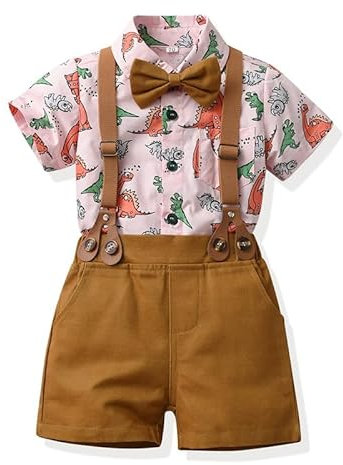 UUAISSO Enfant en Bas âge Bébé Garçon Gentleman Tenues à Manches Courtes Body Chemises Jarretelles Pantalon été Infantile Petit Garçon Costumes Rose-1 9-12 mois