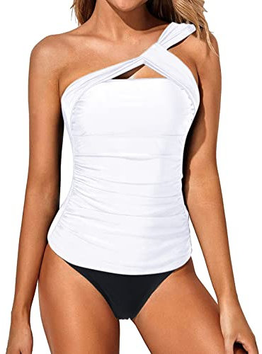 Zwei Frauen-Set, bedruckt, Bein, hoch, sexy, Badeanzug, Spitzenschnitt, Bikini-Set, Tankinis, Tankinis, Set Hautenge Bauchfreie Tops Bikini Shape Damen Tankini Bandeau Pink Tankini Oberteil Damen