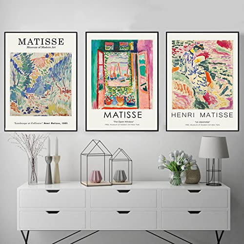 Dittelle Vintage Henri Matisse Retro-Poster und Drucke, abstrakte Landschaft, Wandkunst, Leinwandgemälde, Bilder für Wohnzimmerdekoration, 50 x 70 cm, 3 Stück, rahmenlos