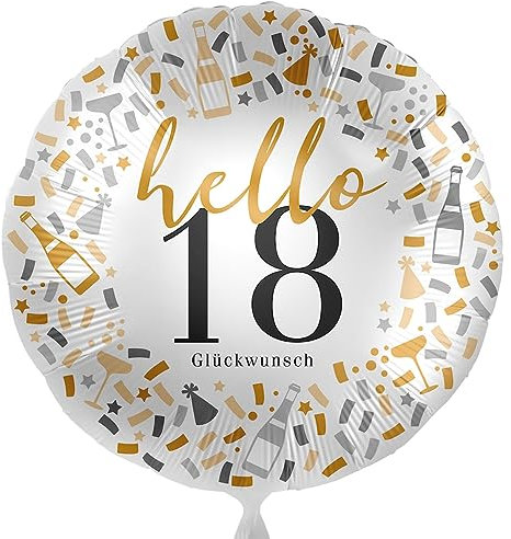 Folienballon Hello 18 Ballon 18. Geburtstag Junge Mädchen Geschenk Deko zum 18 Luftballon 18 Made in EU