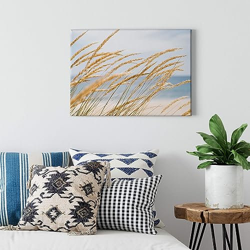 A.S. Création Leinwandbild Strand und Meer - Kunstdruck blau beige - 70x50 cm Querformat - moderne Wanddekoration Schlafzimmer Wohnzimmer Küche - Bild auf Keilrahmen