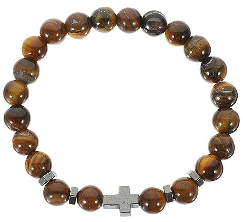 SOIMISS Rosenkranz Vulkangestein Perlen Armband Perlen Kreuz Armband Elastisches Stretch-Armband Christliches Gebetsarmband Religiöses Katholisches Armband Schmuck Beten Taufe