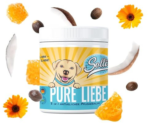 Sollis Pfotenbalsam für Hunde | Pfotenpflege | Nasenpflege | Hautpflege | 3 in 1 Formel | 100% Natur | Bienenwachs, Kokosöl, Sheabutter & Ringelblume (130ml)