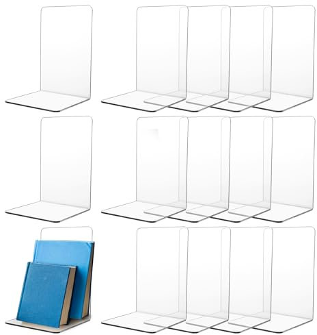 APACALI 16PCS Serre Livres, Serre Livres en Acrylique Transparent, Serre-Livres pour étagères, Support de Tablette en Acrylique Transparent pour bibliothèque, Bureau, Écoles, Librairie