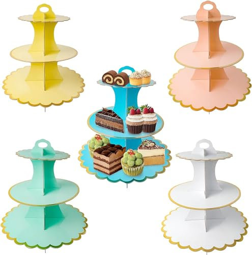 5 Pack 3 Tiers Cardboard Cupcake Stand for Afternoon Tea, Dessert Tower Cardboard, Round Cupcake Display Stands for Afternoon Tea, Birthday Party, Wedding