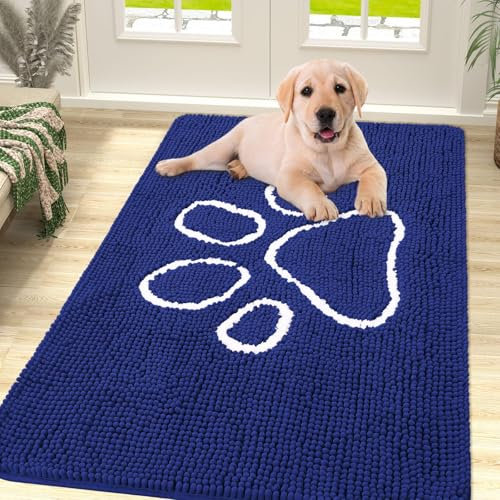 Homaxy Dog Door Mats Indoor, Super Absorbent Non Slip Doormats, Soft Chenille Floor Mat, Machine Washable Entrance Rug for Dogs Muddy Paws, Muddy Wet Shoes - 76 x 121 cm, Blue
