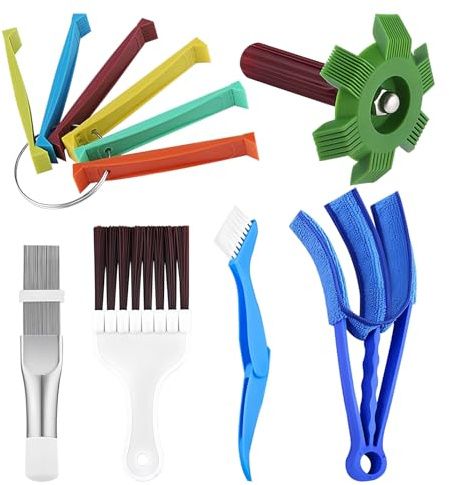 Huakaile 6 Pcs Radiator Comb Tool Set, Multiple Sizes AC Fin Comb Straightener & Condenser Coil Cleaning Brush, Air Conditioner Repair Cleaner Kit for Evaporator Automotive Refrigerator Hvac