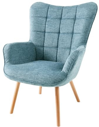 Riess Ambiente Moderner Sessel Scandinavia blau Strukturstoff Massivholz-Beine mit Armlehnen Ohrensessel Samtsessel Loungesessel TV-Sessel Wohnzimmersessel