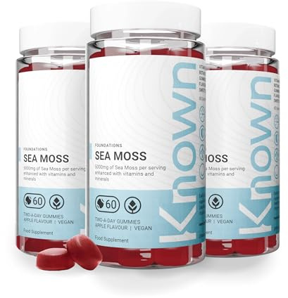 Known Tasty Sea Moss Gummies 5000mg – 3 Month Supply – Apple Flavour | Vitamin C & Iodine for Immunity & Thyroid Support – High Strength – Vegan Chewable