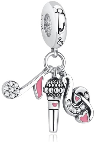 Nbsameng S925 Sterling Silver Charms Compatible for Pandora Bracelets and Necklaces, DIY Holiday Gifts for Women Girls, Microphone and notes