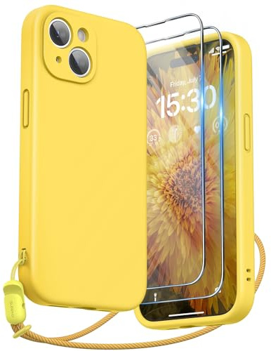 SURPHY für iPhone 15 Hülle Silikon mit Band & Displayschutzfolie