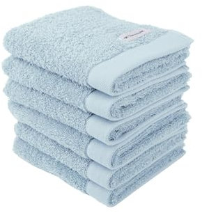TOM TAILOR Gästehandtuch, 6er Set, 30 x 50 cm, 100% Baumwolle / Frottier, mit Aufhänger und Label mit Logo, COLOR BATH TOWEL Hellblau (Sky Blue)