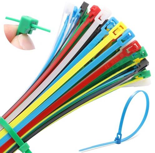 Lyaor 100 Piezas Bridas Plastico para Cables Reutilizables 4.8x300mm Bridas Exterior Resistentes UV 6 Colores Mezclados Bridas Multifunción Uso para Oficina, Hogar, Jardín