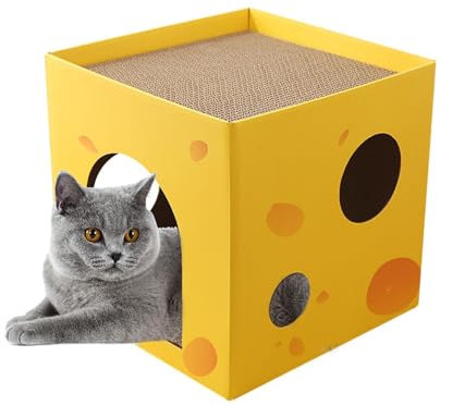 Caja de casa para gatos, casa de juego para gatos, casa de gato de tablero, rascador de hierba gatera para gatos de interior exterior, casa de juego para gatos y decoración del hogar, juguete para