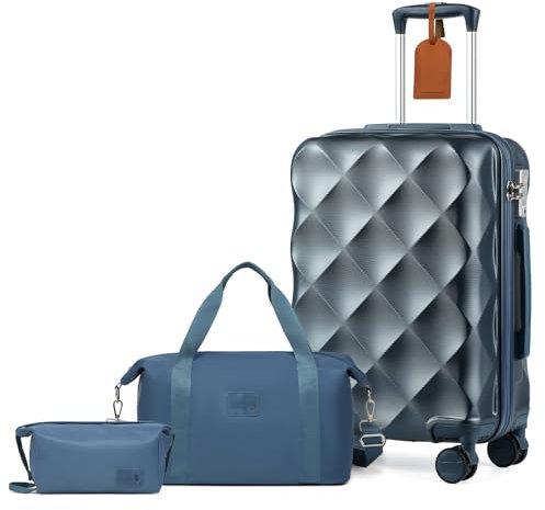 Sea choice Valise Cabine 55cm Set de 3 Valises de Voyage Rigide en ABS Trolley avec Trousse de Toilette et Sacs de Voyage Serrure TSA et 8 Roues Multidirectionnelles