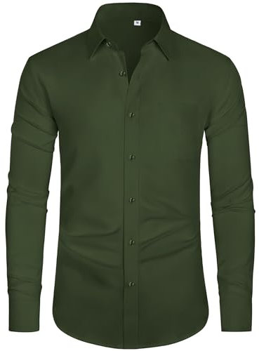 J.VER Business Hemd Herren Langarm Slim Fit Stretch Knitterfrei Elegant Gästehemd mit Elasthananteil,Armeegrün,L