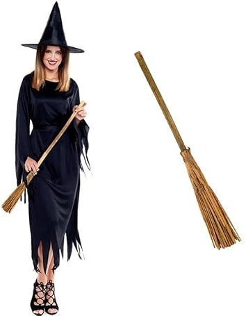 ZZ DISFRAZZES | Disfraz Bruja Mujer, Kit Hechicera Mujer Adulta, Vestido Bruja con Escoba para Carnaval y Halloween (Talla M)