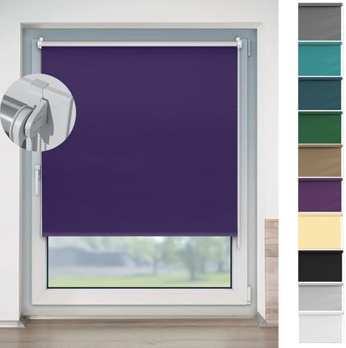 Thermorollo Ohne Bohren Klemmfix 40 x 160 cm Hitzeschutz Und Sichtschutz, Fensterrollo Klemmrollo Seitenzugrollo Maßgeschneiderte Größe Rollo für Tür & Fenster, Lila
